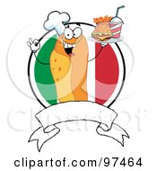 Poster, Art Print Of Hot Dog Chef Serving Fast Food Over A Blank Banner And Italian Flag