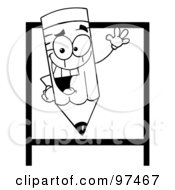 Royalty Free RF Clipart Illustration Of A Happy Waving Pencil Over A Black Square
