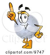 Clipart Picture Of A Moon Mascot Cartoon Character Pointing Upwards