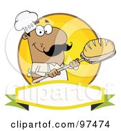 Poster, Art Print Of Hispanic Baker Holding Bread Over A Yellow Circle And Blank Banner