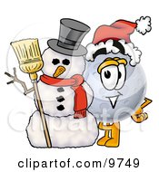 Poster, Art Print Of Moon Mascot Cartoon Character With A Snowman On Christmas