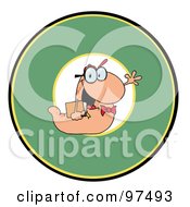 Royalty Free RF Clipart Illustration Of A Waving Book Worm Over A Green Circle