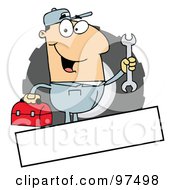 Poster, Art Print Of Caucasian Mechanic Logo With A Blank Text Box