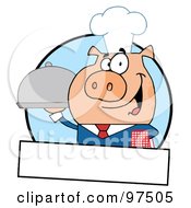 Poster, Art Print Of Pig Waiter Serving A Platter Logo With A Text Box