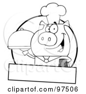 Poster, Art Print Of Outlined Pig Waiter Serving A Platter Logo With A Text Box