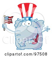 Patriotic Elephant Wearing A Hat And Waving An American Flag by Hit Toon