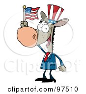 Patriotic Donkey Wearing A Hat And Waving An American Flag by Hit Toon