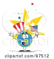 Poster, Art Print Of Globe Wearing A Patriotic Hat And Waving An American Flag