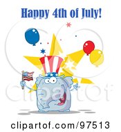 Poster, Art Print Of Happy 4th Of July Greeting Of A Patriotic Elephant Wearing A Hat And Waving An American Flag