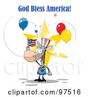 Poster, Art Print Of God Bless America Greeting Of A Patriotic Donkey Wearing A Hat And Waving An American Flag