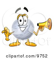 Poster, Art Print Of Moon Mascot Cartoon Character Holding A Megaphone