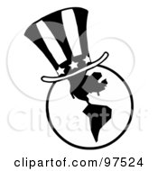 Royalty Free RF Clipart Illustration Of An American Hat On A Black And White Globe