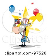 Poster, Art Print Of Donkey Wearing A Patriotic Hat And Waving An American Flag