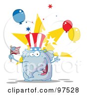 Poster, Art Print Of Elephant Wearing A Patriotic Hat And Waving An American Flag