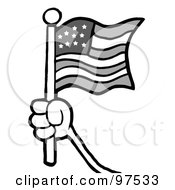 Royalty Free RF Clipart Illustration Of A Grayscale Hand Waving An American Flag And Waving It