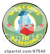 Poster, Art Print Of Blue Worm On A Green Welcome To School Circle