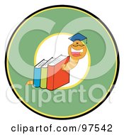 Poster, Art Print Of Happy Book Worm Wearing A Graduation Cap Over A Green Circle