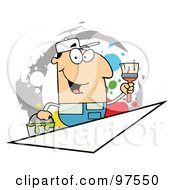Royalty Free RF Clipart Illustration Of A Caucasian Painter Over A Blank Triangle Box