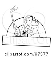 Poster, Art Print Of Black And White Ice Hockey Bear Swinging A Stick Over A Blank Box