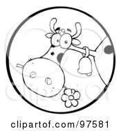 Royalty Free RF Clipart Illustration Of A Black And White Farm Cow Munching On A Flower In A Circle