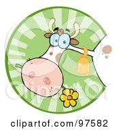 Poster, Art Print Of Farm Cow Munching On A Flower In A Green Circle