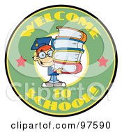 Poster, Art Print Of Smart School Boy With Books On A Green Welcome To School Circle