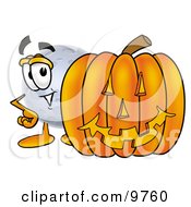 Poster, Art Print Of Moon Mascot Cartoon Character With A Carved Halloween Pumpkin