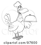 Royalty Free RF Clipart Illustration Of An Outlined Rooster Chef Serving A Platter