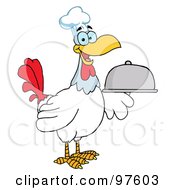 Poster, Art Print Of Happy Rooster Chef Serving A Platter