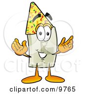 Poster, Art Print Of Light Switch Mascot Cartoon Character Wearing A Birthday Party Hat