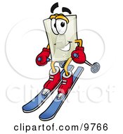Poster, Art Print Of Light Switch Mascot Cartoon Character Skiing Downhill