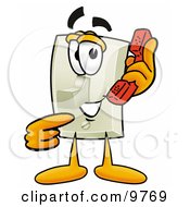 Light Switch Mascot Cartoon Character Holding A Telephone