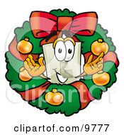 Clipart Picture Of A Light Switch Mascot Cartoon Character In The Center Of A Christmas Wreath