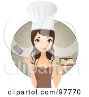 Poster, Art Print Of Pretty Brunette Chef Woman Holding Pancakes And A Spatula