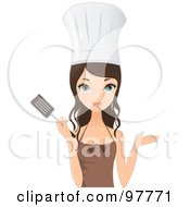 Poster, Art Print Of Pretty Brunette Chef Woman Holding A Spatula