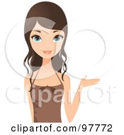 Poster, Art Print Of Pretty Brunette Woman With Blue Eyes Gesturing With One Hand