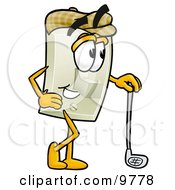 Clipart Picture Of A Light Switch Mascot Cartoon Character Leaning On A Golf Club While Golfing