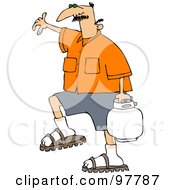 Royalty Free RF Clipart Illustration Of A Caucasian Man In An Orange Shirt Carrying A Bbq Propane Tank