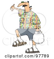 Caucasian Man In A Patterned Shirt Carrying A Bbq Propane Tank
