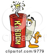 Poster, Art Print Of Light Switch Mascot Cartoon Character Standing With A Lit Stick Of Dynamite
