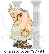 Royalty Free RF Clipart Illustration Of A Roman Man Standing Between Columns And Pointing Upwards