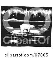 Royalty Free RF Clipart Illustration Of A Wood Engraved Styled Scene Of A Polar Bear Walking On Ice