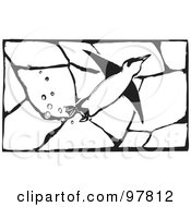 Royalty Free RF Clipart Illustration Of A Wood Engraved Styled Scene Of A Penguin Swimming Under Ice by xunantunich