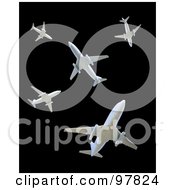 Royalty Free RF Clipart Illustration Of 3d Circling Airplanes Over Black by Mopic