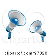 Royalty Free RF Clipart Illustration Of Two Blue And White 3d Megaphone Speakers