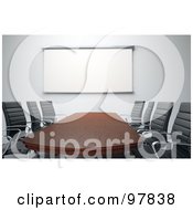 Poster, Art Print Of 3d Wooden Meeting Room Table With Chairs And A White Board