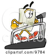 Clipart Picture Of A Light Switch Mascot Cartoon Character Walking On A Treadmill In A Fitness Gym