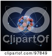 Royalty Free RF Clipart Illustration Of A 3d Blue And Red Atom Over Dark Blue by Mopic