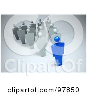 Royalty Free RF Clipart Illustration Of A 3d Blue Leader In Front Of A Group Forming An Arrow by Mopic