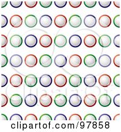Royalty Free RF Clipart Illustration Of A Seamless Background Of Red Blue And Green Circles On White by michaeltravers